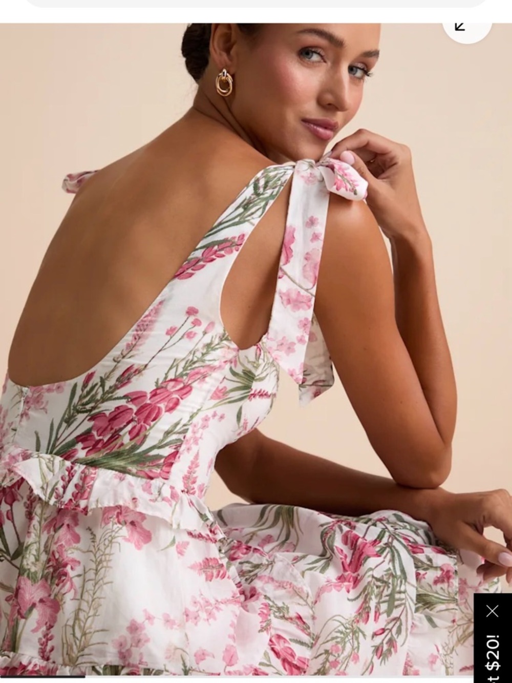 Lulu's Pink & Green Floral Ruffle High-Low Midi Dress - Picture 3 of 5